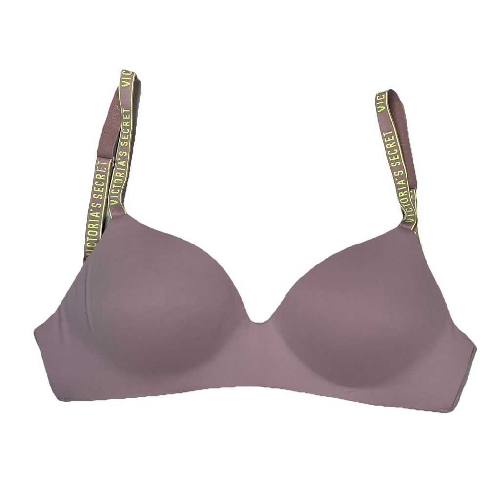 Victoria's Secret 32DD Pink T-Shirt Lightly Lined Wireless Bra Yellow Spell‎ Out